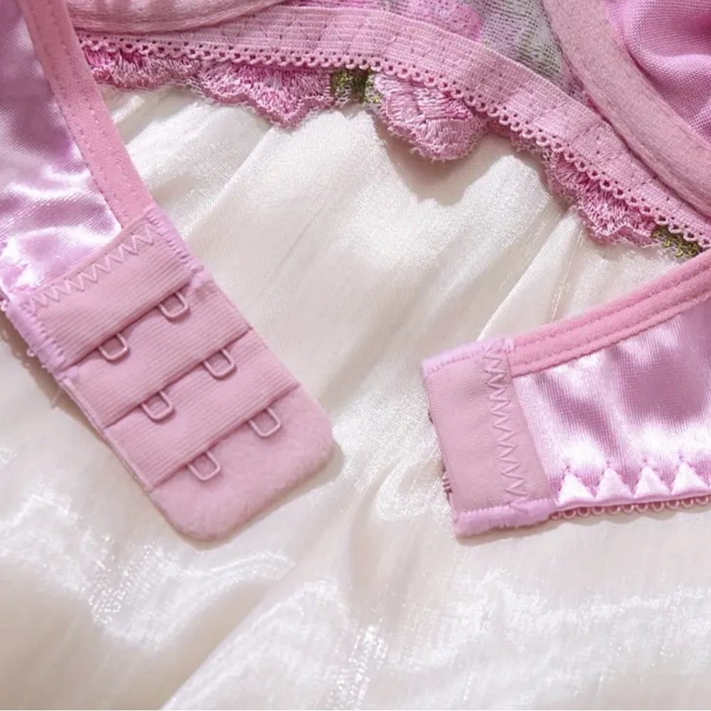New sexy boho pink floral underwire bra panty set thong L and XL available - Picture 5 of 8